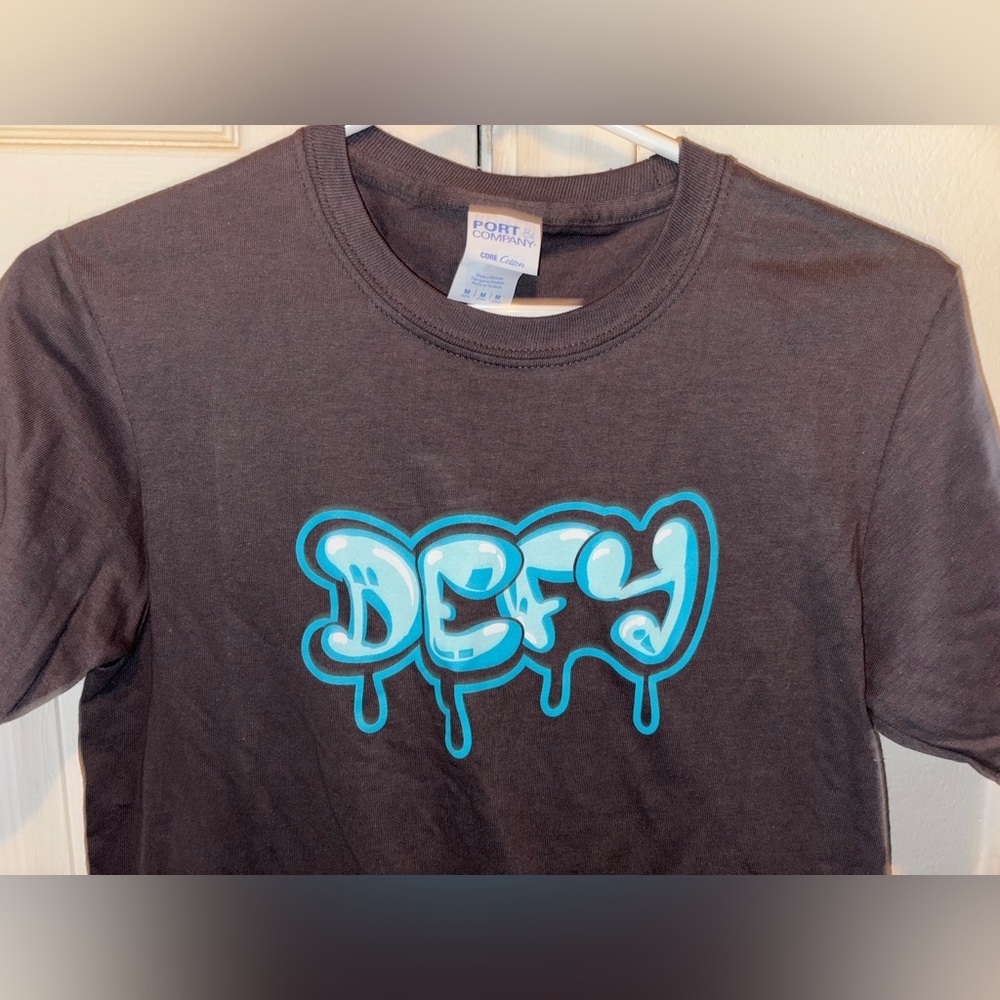 Vintage unisex tee medium bodycon DEFY logo tee semi cropped sexy streetwear - Picture 6 of 8